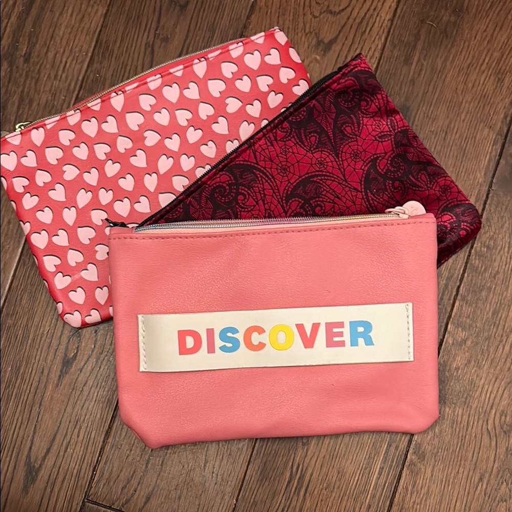 Pink and Red Accessory Bags with Playful Designs
